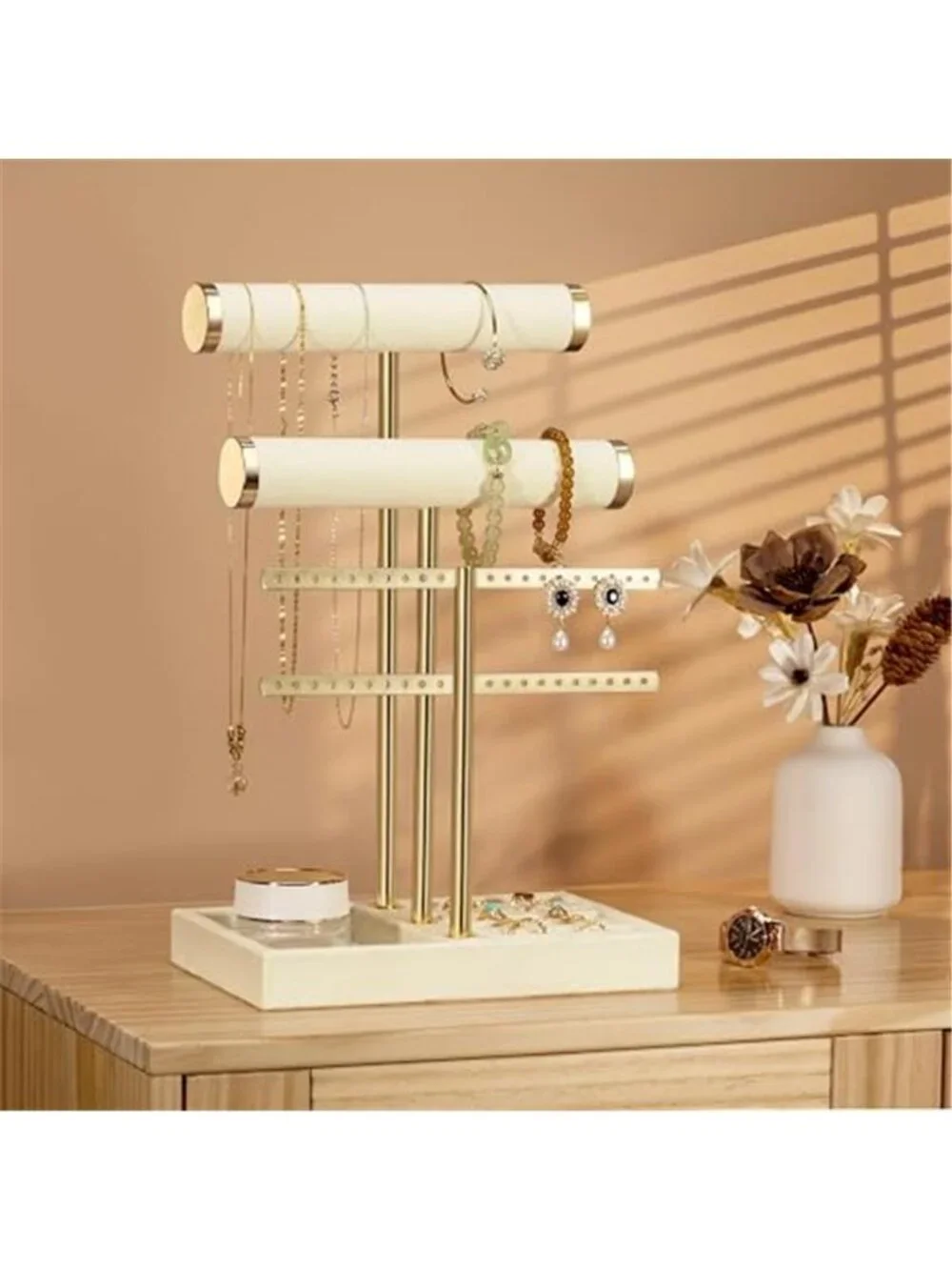 Jewelry Organizer Stand for Necklaces, Bracelets, Earrings, Rings, Beige
